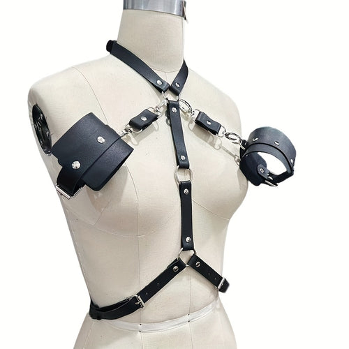 Sexy Punk Fashion Faux Leather Harness and Cuffs - Perfect for Daily Wear and Parties