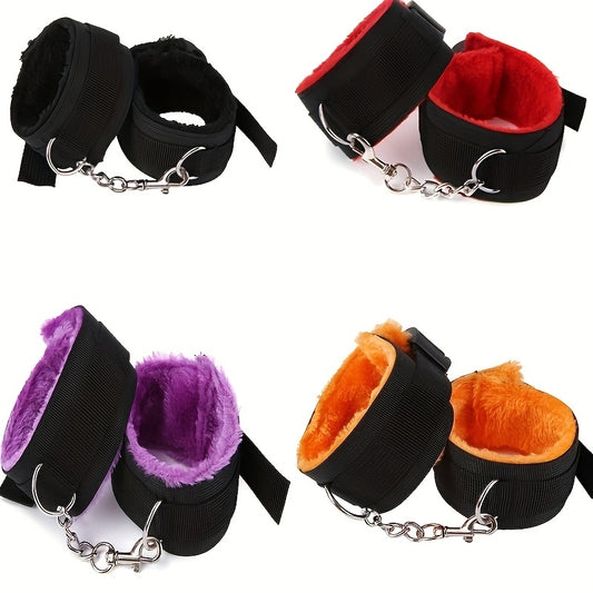 1pair Webbed Plush Handcuffs Ankle Restraint Shackles BDSM Restraint Bondage Prop Adult Role-playing