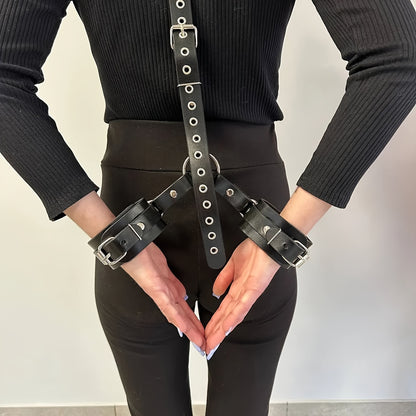 Leather Harness and Handcuffs Set: Gothic Punk Style